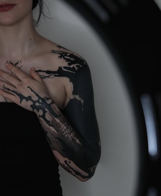 Blackwork sleeve and chest piece by Zuzana Mala